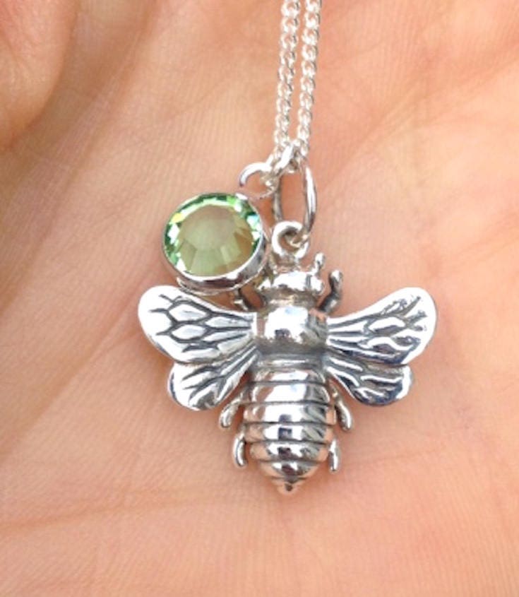 sterling Silber Bienen-Halskette Mit Swarovski Geburtsstein Anhänger sterling Silber Bienen-Halskette Mit Swarovski Geburtsstein Anhänger von LCDecorAndJewelry