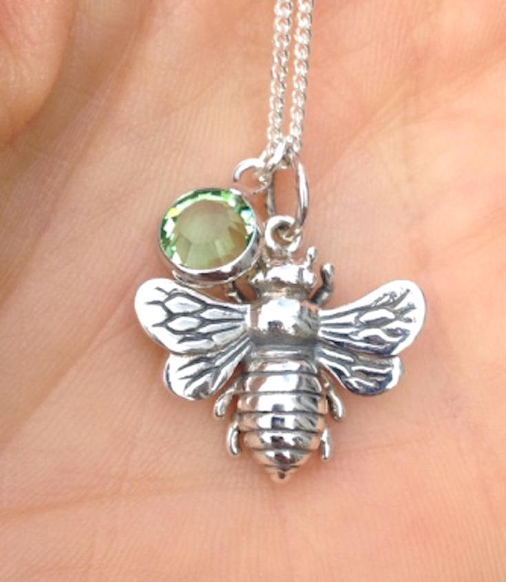 sterling Silber Bienen-Halskette Mit Swarovski Geburtsstein Anhänger von LCDecorAndJewelry