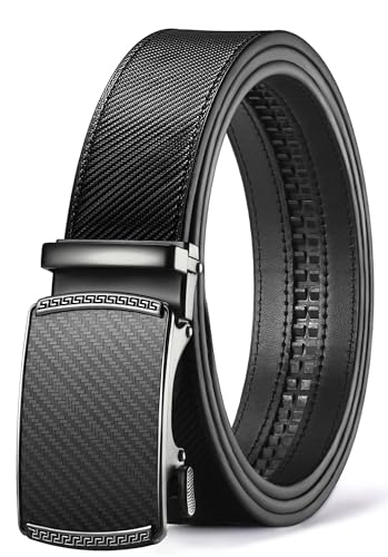 LCG LUCHENGYI Herrengürtel, Schiebe-Ratschengürtel mit hochwertigem Leder, Ratschengürtel mit automatischer Klickschnalle (35 mm), Karbonfaser-Metall – Black Knight, 28-40W von LCG LUCHENGYI