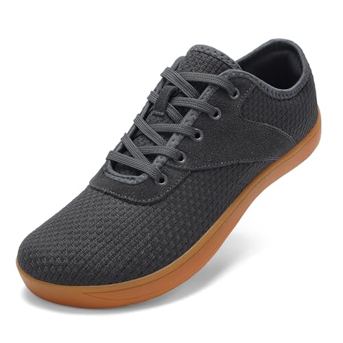 LCGJR Herren Wide Toe Box Schuhe Minimalistische Barfuß-Walkingschuhe Extra Breite Zero Drop Schuhe Leichte Atmungsaktive Sneakers, GRAU, 12.5 Wide von LCGJR