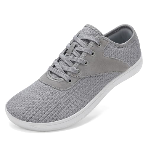LCGJR Herren Wide Toe Box Schuhe Minimalistische Barfuß-Walkingschuhe Extra Breite Zero Drop Schuhe Leichte Atmungsaktive Sneakers, Hellgrau, 39.5 EU von LCGJR