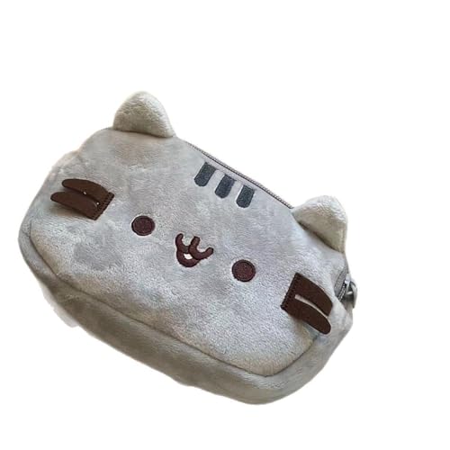 LCHENJIDG Cute Cartoon Katze Bleistift Box, große Kapazität Doppel-Reißverschluss Plush-Tasche für Brust-Büro-Aufnahmetasche (grau) von LCHENJIDG