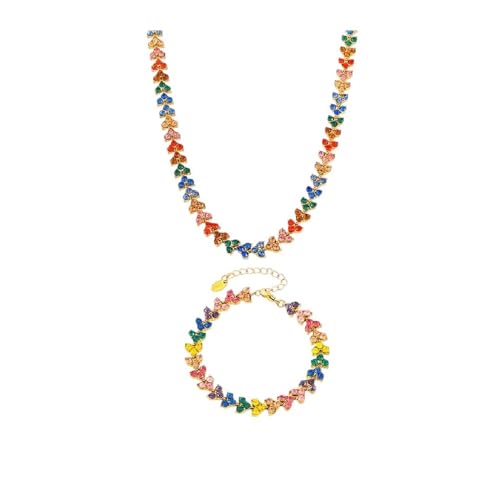 Frauen -Luxus -Halskette -Armband in Edelstahl mit farbenfrohen Zirkon mit 18 Karat GLAATTE Halsketten Armbändern für Frauen von LCHJX