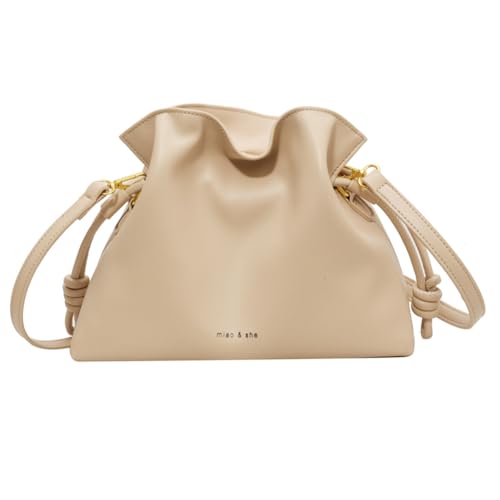 Frauen Schulterhandtaschen mit Kordelstring PU Leder vielseitig Crossbody Bag Ruched Trendy Crossbody Solid Color Top Grifftasche für Einkaufsreisen von LCHJX