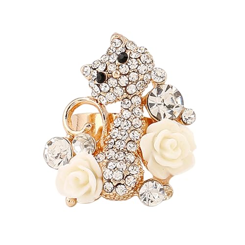 Gartenkatze einstellbare offene Wrap Ring für Frauen Mädchen Gold plattiert Strasskätzchen Tierblume Statement Erweiterbares Finger Ringe Komfort Fit Fashion Süßes Geburtstag Weihnachten Schmuck von LCHJX
