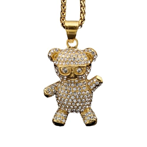 Halskette Titanstahl Stahl Vakuumgold-plattiertes Set Cartoon Full Diamond Gläser Bär Anhänger Halskette Herren- und Frauenkette Länge 23,62 Zoll Halskette Titanstahl Stahl Vakuumgold-plattiertes Set Cartoon Full Diamond Gläser Bär Anhänger Halskette Herren- und Frauenkette Länge 23,62 Zoll von LCHJX
