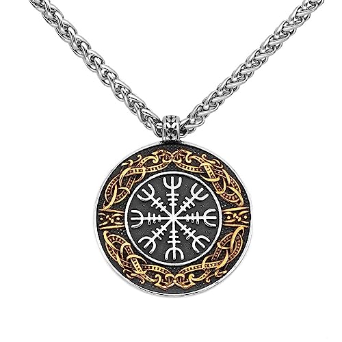 Helm der Ehrfurcht Halskette für Männer - Viking Dual -Farb -Symbol Edelstahl Pendellanhänger Halskette - Nordic Vintage Mode Charm Amulett Punkschmuck (Farbe: Keltischer Drache) von LCHJX