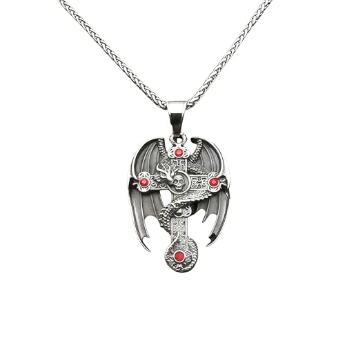 Herren Punk Halskette Titanium Gold Plattiert Dragon Kreuz Vintage Anhänger Edelstahl Frauenpullover Kette Kette Länge 23,62 Zoll Herren Punk Halskette Titanium Gold Plattiert Dragon Kreuz Vintage Anhänger Edelstahl Frauenpullover Kette Kette Länge 23,62 Zoll von LCHJX