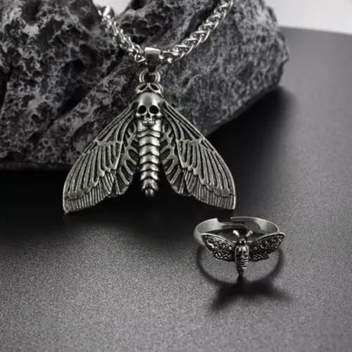 LCHJX Animal 925 Silberschädel Kopfmotte Anhänger Halskette Charme Ringe Frauen Schmuck-Silver-7 von LCHJX