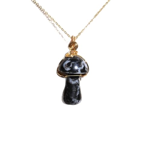 LCHJX Drahtverpackungs Halskette auf Edelstahlkettenketten- Kristallpilz-Figuren Halskette für Frauen Männer Geschenk von LCHJX