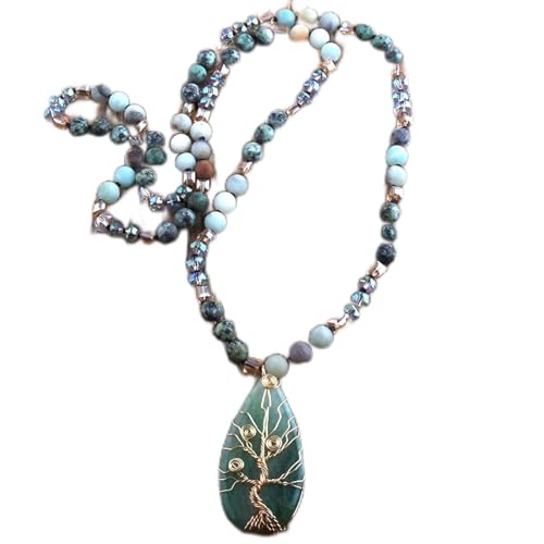 LCHJX Fashion Bohemian Jewelry Natural Stones/Glaskristall mit halb wertvollem Anhänger Boho Halskette Frauen Geschenk, 3.86 cm von LCHJX