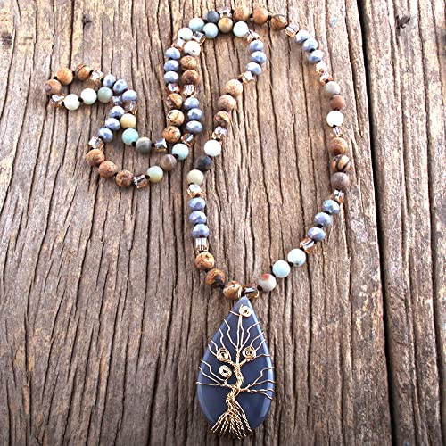 LCHJX Fashion Bohemian Jewelry Natural Stones/Glaskristall mit halb wertvollem Anhänger Boho Halskette Frauen Geschenk, 5,86 cm von LCHJX