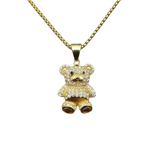 LCHJX Halskette, Titan-Stahl, Gold mit Diamanten eingelegtes Teddybär Anhänger Halskette, Hip-Hop-Herren- und Frauenpullover-Halskette-Accessoire LCHJX Halskette, Titan-Stahl, Gold mit Diamanten eingelegtes Teddybär Anhänger Halskette, Hip-Hop-Herren- und Frauenpullover-Halskette-Accessoire von LCHJX