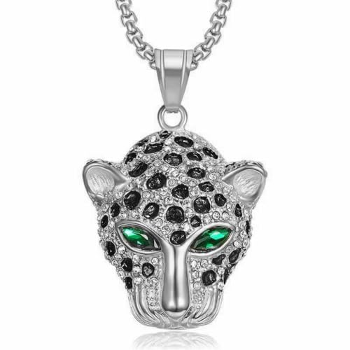 LCHJX Halskette mit Titan-Stahl, vergoldet und diamantgelobter Leopardenkopfanhänger, Herren- und Frauenketten Halskette, 23,6 Zoll lang von LCHJX