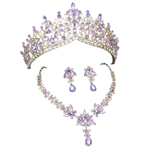 LCHJX Lila Kristall Brautschmuck Sets Frauen Diadrinse Halskette Ohrringe für Hochzeitskronschmuck Set Abschlussball LCHJX Lila Kristall Brautschmuck Sets Frauen Diadrinse Halskette Ohrringe für Hochzeitskronschmuck Set Abschlussball von LCHJX
