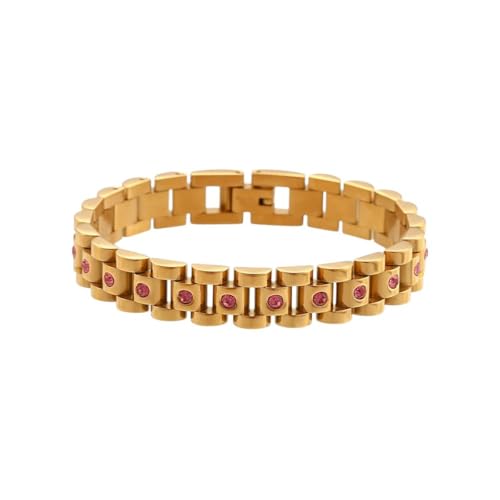 LCHJX NEU 2026 UNISEX Pink Crystal Green Green Zirkon Steinbandbandkette Armbänder für Frauen Edelstahl Gold plattiert Armband Juwely Modetrends Accessoires kreatives Geschenk für Frauen und Männer von LCHJX