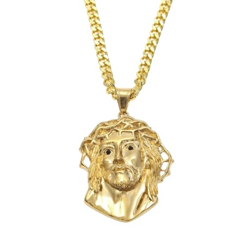 LCHJX Neue 2025 Ankunft Männer Frauen Gold Jesus Christus Kopf Anhänger Edelstahl Gold Farbe Jesus Gesicht Hip Hop Halskette Kette Mode Punk mit für Sie Accessoires Trendy Kreatives Geschenk von LCHJX