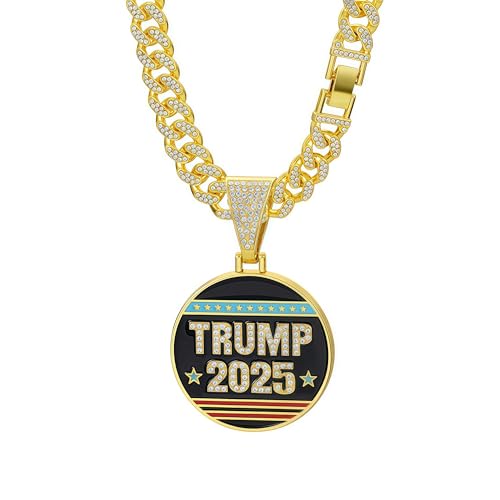 LCHJX Neue Halskette für Männer, die kubanische Kette Halskette Trump 2025 Gedenkmedaillon-Anhänger, Gold-Ton, Kristall Strasskette 23,62 Zoll LCHJX Neue Halskette für Männer, die kubanische Kette Halskette Trump 2025 Gedenkmedaillon-Anhänger, Gold-Ton, Kristall Strasskette 23,62 Zoll von LCHJX