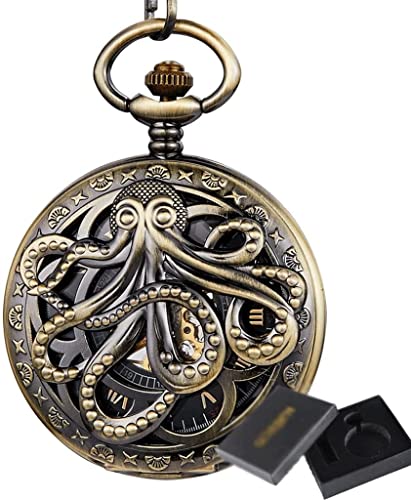 LCHJX Octopus Mechanical Pocket Watch Steampunk Hand-Wind Flip Clock Watch mit Kette für Männer Frauen Sammlung von LCHJX