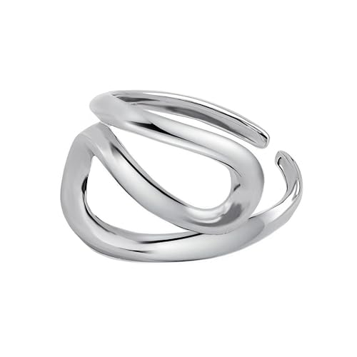 LCHJX Regelmäßige verdrehte Statement verstellbarer offener Ring für Frauen versilberte geometrische lineare abstrakte Umarmung Erweiterbarer Wrap-Finger-Ringe Komfort Fit Fashion Birthda Urlaub Y2K von LCHJX
