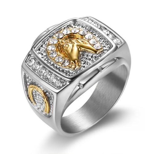 LCHJX Ring Titanium Stahl Gold plattiert Diamant Set Horsehead Herren Ringschmuck LCHJX Ring Titanium Stahl Gold plattiert Diamant Set Horsehead Herren Ringschmuck von LCHJX