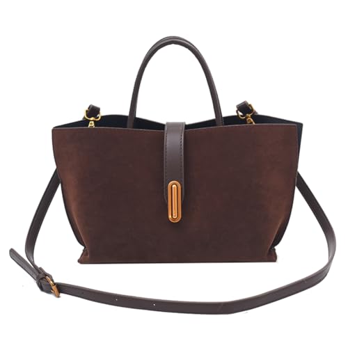LCHJX Wildleder -Einkaufstasche für Frauen braune Wildleder Mode Retro Schultertasche für Arbeitsreisen Einkaufsbeutel von LCHJX