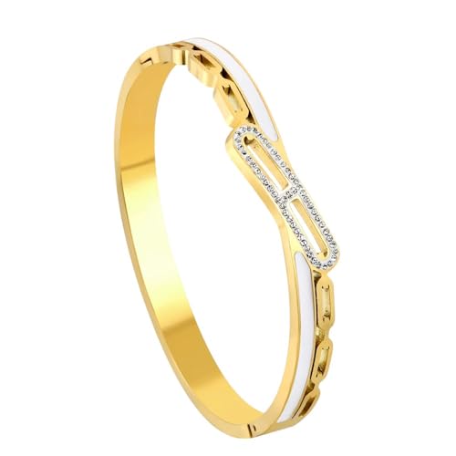 Luxus Edelstahl Armreifen Kubikzirne weiße Muschel High Qualtiy Armband für Frauen Lady Hochzeit Schmuck Geschenke von LCHJX