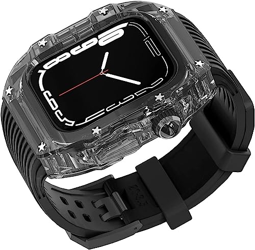 Männer Womentransparent Watch Case Stripes Silikonband ， für Serie 8 7 6 5 4 Se 45 mm 44 mm ， Hard -PC -Deckungs -Hülle Ersatzbänder und Lünde Mod Kit von LCHJX