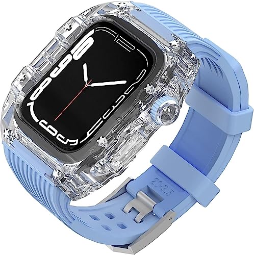 Männer Womentransparent Watch Case Stripes Silikonband ， für Serie 8 7 6 5 4 Se 45 mm 44 mm ， Hard -PC -Deckungs -Hülle Ersatzbänder und Lünde Mod Kit von LCHJX