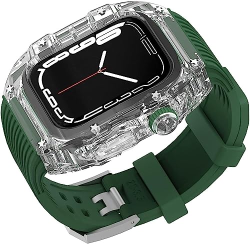 Männer Womentransparent Watch Case Stripes Silikonband ， für Serie 8 7 6 5 4 Se 45 mm 44 mm ， Hard -PC -Deckungs -Hülle Ersatzbänder und Lünde Mod Kit von LCHJX