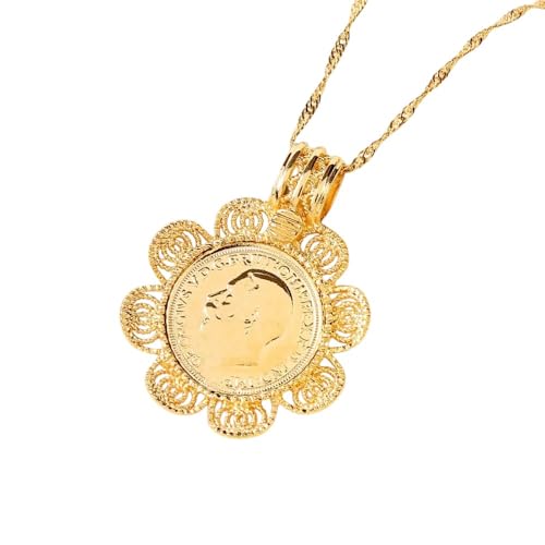 NEU 2025 Äthiopische Münze Kreuzungsanhänger Halskette Schmuck 22K Gold Farbe Afrikanische Eritrea Hochzeit Münze Anhänger Dekoration Schmuck Luxus mit für Sie Accessoires Trendy Creative Best für von LCHJX