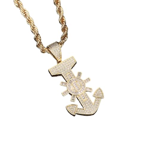 NEU 2025 Hip Hop 14k Gold plattiert Ruder Moissanit Kupfer Anhänger Halskette Dekoration Schmuck Luxus mit für Sie Accessoires Trendy Creative Best für Geschenk von LCHJX