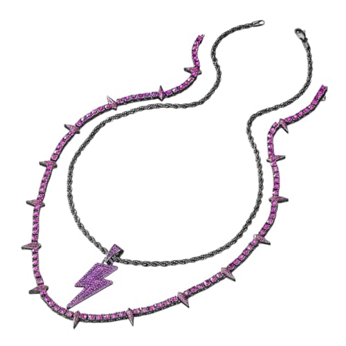 NEU 2025 Hip Hop Anhänger dunkelviolett Eiste Out CZ Tenniskette Halskette Schwarz Rock Rivet Männer Dekoration Schmuck Luxus für Sie Accessoires Trendy Creative Beste für Geschenk von LCHJX