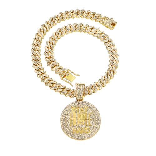 NEU 2025 Hip Hop Stay Hardbrief Anhänger Kubaner Kette Halskette Punk Gold Farbe ECED Halsketten Mode Charme Männer Frauen Dekoration Schmuck Luxus mit Ihnen Accessoires Trendy Best für Geschenk von LCHJX