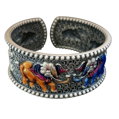 NEU 2025 UNISEX 925 Silber ethnischer Stil Emaille Colored Elephant Armband für Frauen Retro Hollow Out Design Wide Changes Banquet Dekoration Schmuck Luxuszubehör Trendy für Frauen und Männer von LCHJX