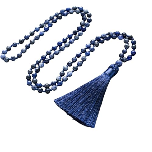 NEU 2026 6mm natürlicher Sodalit Perlen geknotet 108 Mala Halskette Meditation Yoga Gebet Quasten Schmuck Rosenkranz für Frauen Dekoration Luxus mit Ihnen Accessoires Trendy Bestes Geschenk von LCHJX
