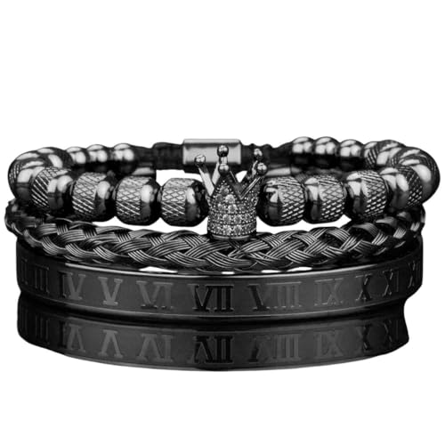 NEU 2026 UNISEX 3PCS/SET Luxus Royal CZ King Crown Herren Armbänder Römische Ziffern verstellbare Pulseira Schmuckfunde Modetrendy Accessoires kreatives Geschenk für Frauen und Männer NEU 2026 UNISEX 3PCS/SET Luxus Royal CZ King Crown Herren Armbänder Römische Ziffern verstellbare Pulseira Schmuckfunde Modetrendy Accessoires kreatives Geschenk für Frauen und Männer von LCHJX