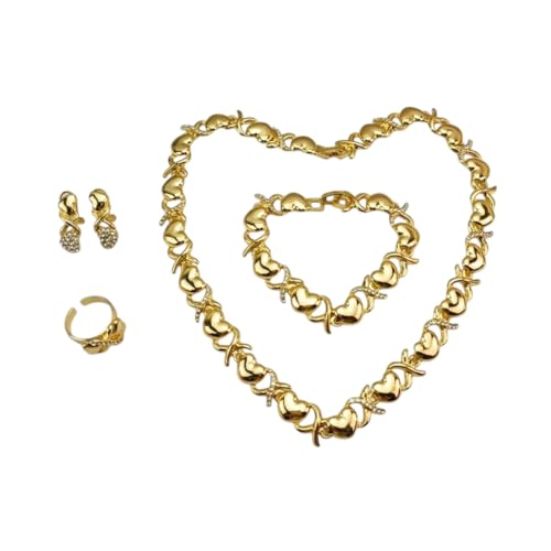 NEU 2026 UNISEX Emma Frauen Juwelier Set Gold Plated Heart Halskette Strasshochzeit Ohrringe Armband Ring Geschenkdekoration Luxus mit Ihnen Accessoires Trendy Best für Frauen und Männer von LCHJX