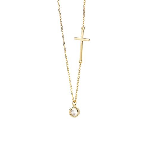 Neu für Trendy 2025 925 Sterling Silber Einfache runde runde Zirkonanhänger Trendy Gold Color Cross Link -Kette Halskette für Frauen Fein Schmuck Geschenkschmuck Fashion Accessoires kreatives von LCHJX