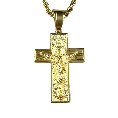 Neue 2025 Religiöser christlicher Gott Kreuz Crucifix Anhänger Halskette für Männer Frauen Gold Farbe Jesus Dekoration Schmuck Luxus mit für Sie Accessoires Trendy Creative Best für Geschenk von LCHJX