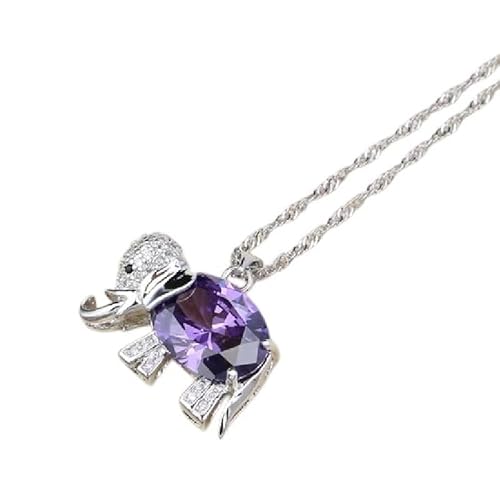 Neue 2026 Elefant 925 Silberkette Halskette Lila Kubikzirkonia -Folie Anhänger für Frauen Hochzeit/Verlobung/Party/Geschenke Dekoration Schmuck Luxus mit Ihrem Accessoires Trendy Bestes Geschenk von LCHJX