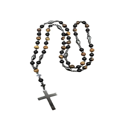 Neues 2025 Rock Crystal Catholic Christian Rosenkranz Halskette weibliche männliche Tiger Augenkreuz Anhänger Meditation Mara Schmuck mit für Sie Modeaccessoires kreatives Geschenk von LCHJX