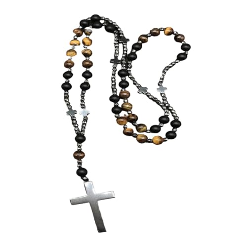 Neues 2025 Rock Crystal Catholic Christian Rosenkranz Halskette weibliche männliche Tiger Augenkreuz Anhänger Meditation Mara Schmuck mit für Sie Modeaccessoires kreatives Geschenk von LCHJX