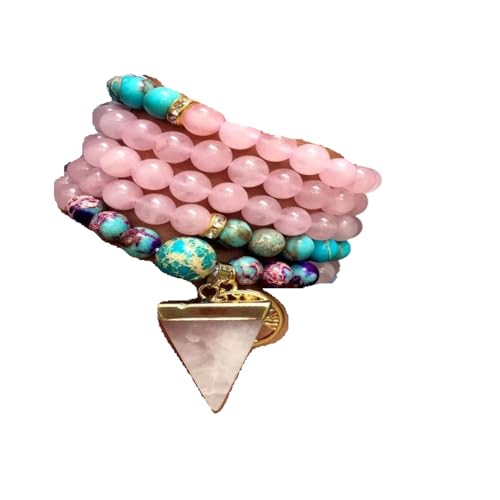 Neues 2025 Unisex Liebe und Mitgefühl 108 Mala -Armband, Rosequarzkaiser Jasper Mala, Yoga -Geschenk für sie, Perlenschmuck Erkenntnisse Modetrendy Accessoires kreativ für Frauen und Männer von LCHJX