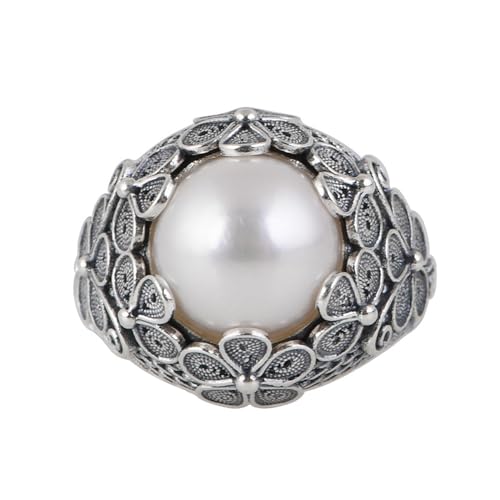 Süßwasserperlenring für Frauen 925 Sterling Silber Schmetterlingsblütenring offen verstellbar von LCHJX