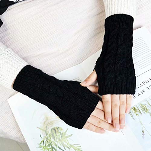 LCHULLE 1 Paar Fingerlose Handschuhe, warme Armhandschuhe, Winter, Strick, Häkelhandschuhe, Geschenk für Frauen und Mädchen, schwarz von LCHULLE