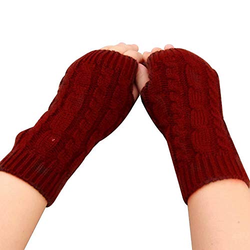 LCHULLE 1 Paar fingerlose Handschuhe, warme Armhandschuhe, Winter, Strick, Häkelhandschuhe, Geschenk für Frauen und Mädchen,Weinrot von LCHULLE