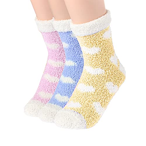 LCHULLE 3 Paar Flauschige Socken Damen Kuschelsocken Mädchen Warme Winter Bettsocken Haussocken Warme Weihnachtssocken für Frau Mädchen Damen von LCHULLE