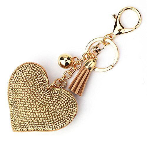 LCHULLE Glitzer Schlüsselanhänger Herz Anhänger Kristall Strass Schlüsselring Herzanhänger Bling Glitter Keychain Schlüssel Anhänger Bling Kristallstrass Taschen Koffer Rucksäcke Zubehör Khaki von LCHULLE