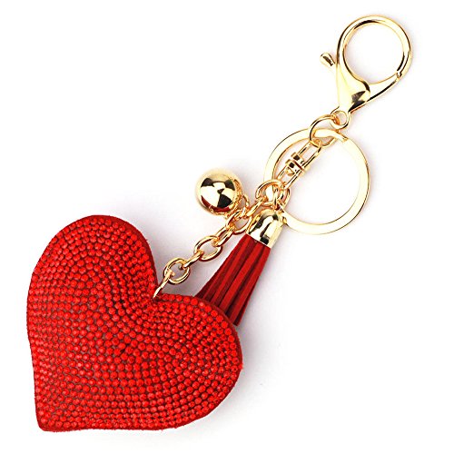 LCHULLE Glitzer Schlüsselanhänger Herz Anhänger Kristall Strass Schlüsselring Herzanhänger Bling Glitter Keychain Schlüssel Anhänger Bling Kristallstrass Taschen Koffer Rucksäcke Zubehör Red von LCHULLE